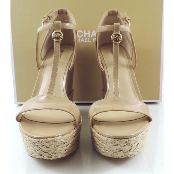 Women's Shoes Michael Kors Kerri Wedge Platform Heels Sandal Nude Patent Size 10 - Picture 6 of 9